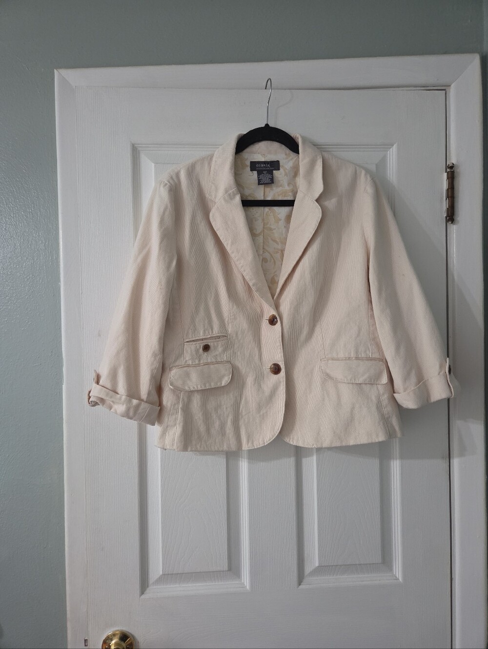 George ME Designs Mark Eisen Womens Rare Y2K Beige Ribbed Blazer. 16